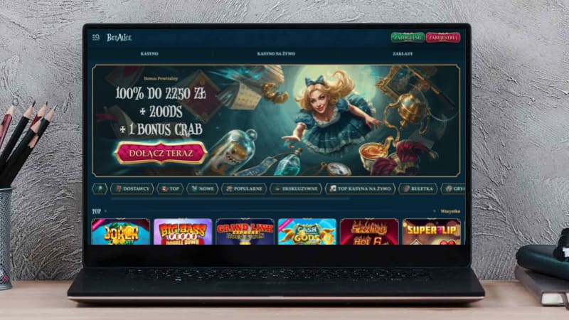 BetAlice Casino na ekranie laptopa