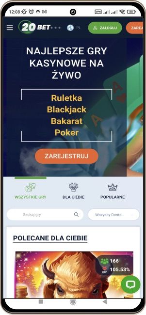 Kasyno 20bet na telefon komórkowy