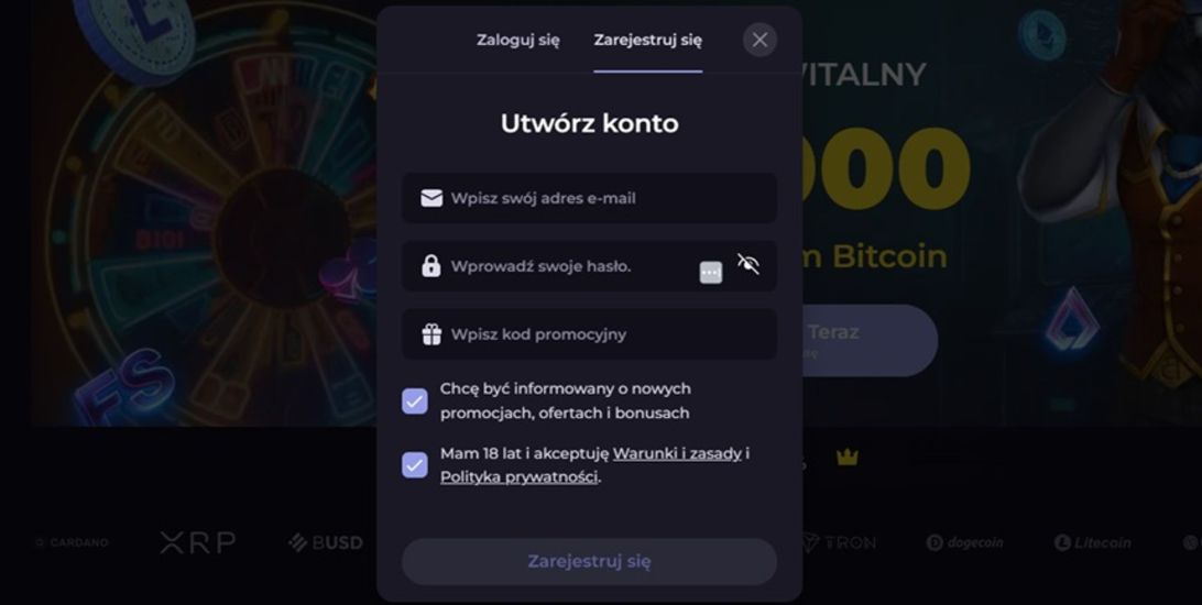 Rejestracja w Crypto Leo – krok 2