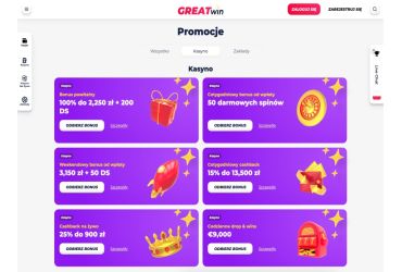 GreatWin kasyno - lista promocje