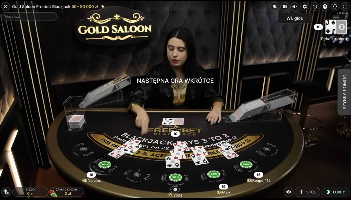 Gry w blackjacka na żywo w kasynie Robycasino