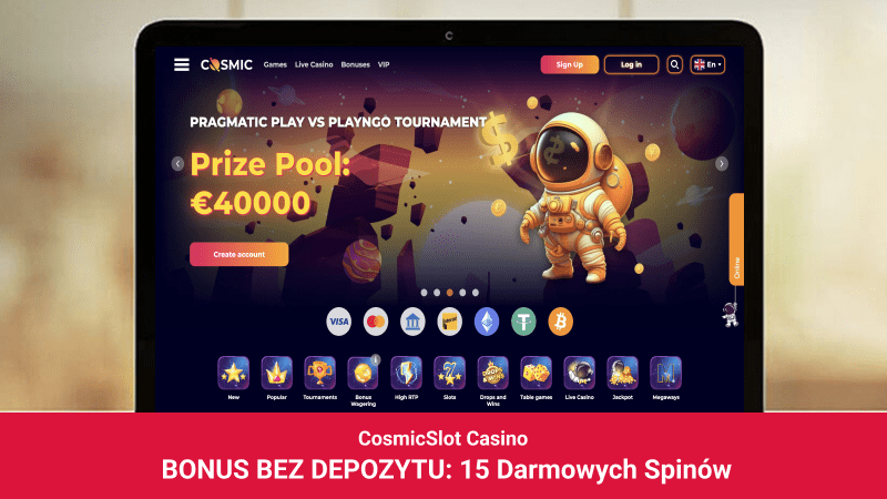 CosmicSlot Casino na ekranie komputera