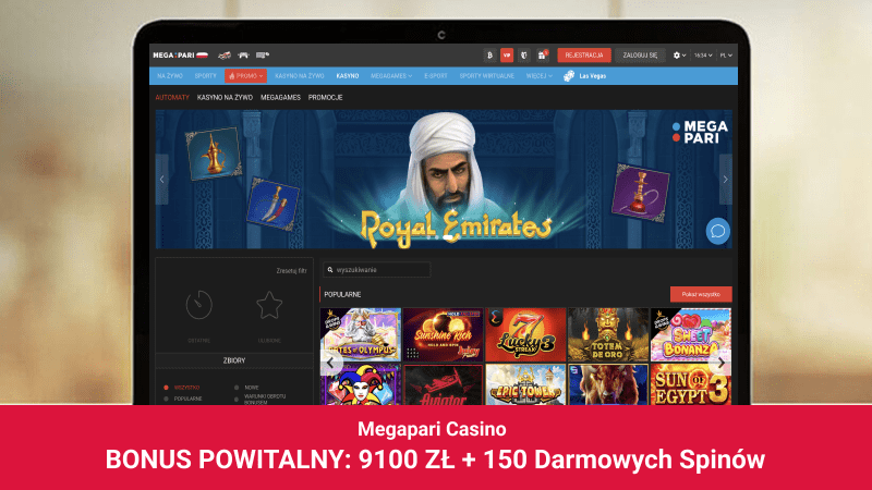 Megapari Casino na ekranie laptopa