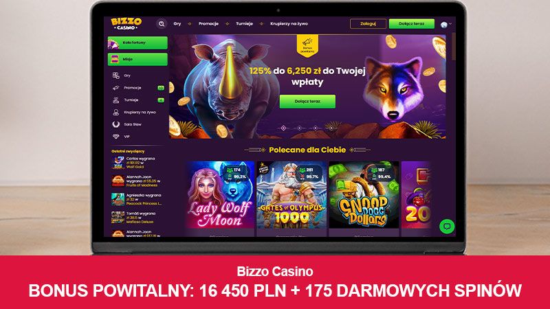 Strona główna Bizzo Casino na ekranie komputera