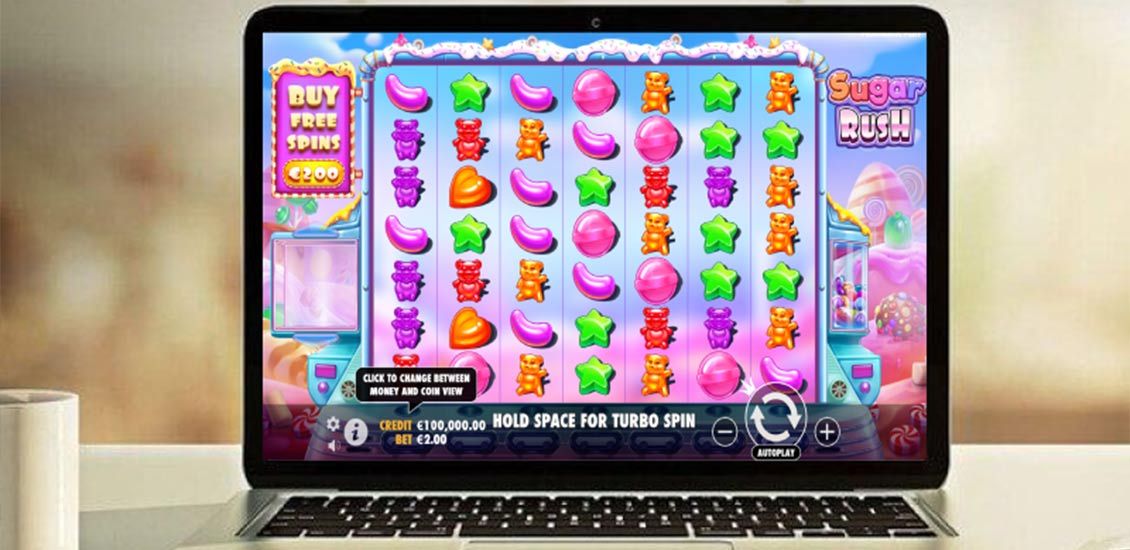 Slot Sugar Rush na ekranie notebooka